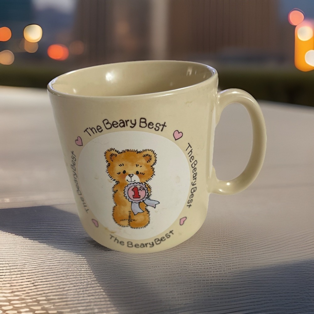 The Beary Best 1st Place Yellow Coffee Mug Cup Tea Award Japan 1985 Applause EUC